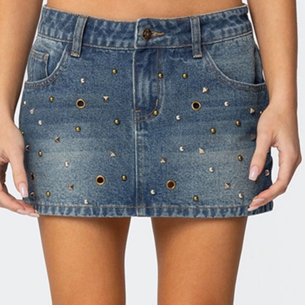 Edikted Ruari Studded Denim Mini Skirt M